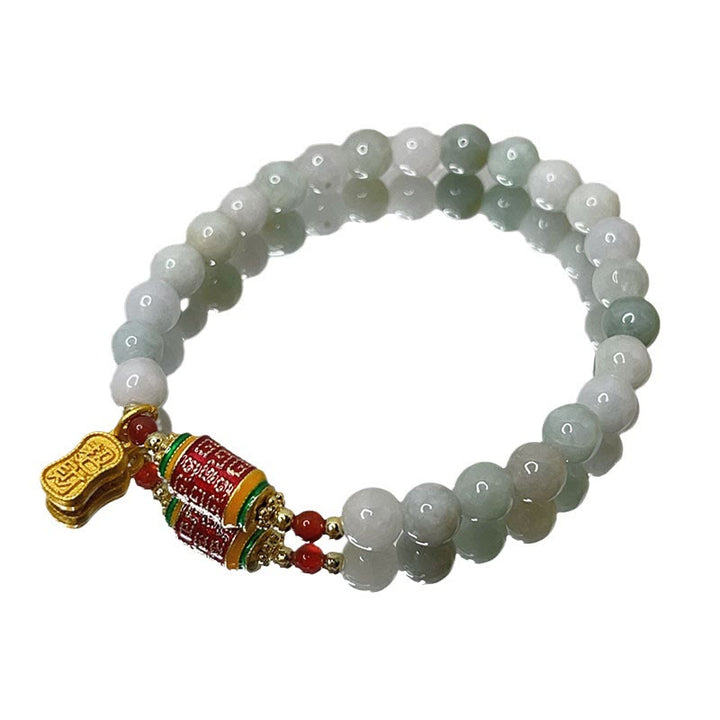 Buddha Stonesチベット天然翡翠 福文字 祈りの輪 繁栄と豊穣のブレスレット