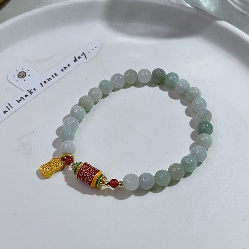 Buddha Stonesチベット天然翡翠 福文字 祈りの輪 繁栄と豊穣のブレスレット