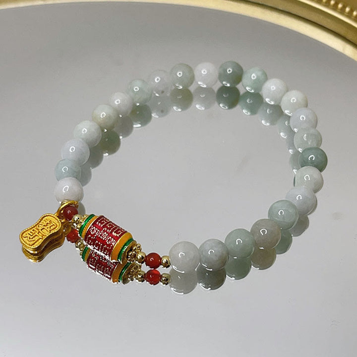 Buddha Stonesチベット天然翡翠 福文字 祈りの輪 繁栄と豊穣のブレスレット