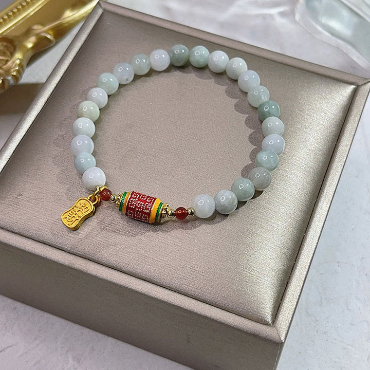 Buddha Stonesチベット天然翡翠 福文字 祈りの輪 繁栄と豊穣のブレスレット