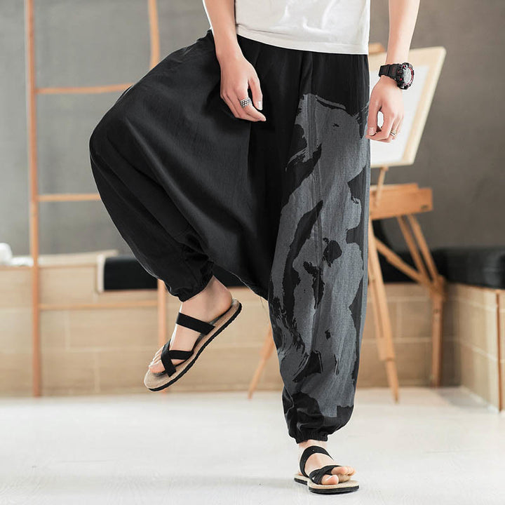 Buddha Stonesシンプル 夏 カリグラフィー コットン メンズ ハーレムパンツ ポケット付き - image 5
