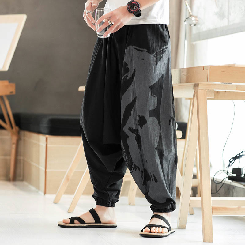 Buddha Stonesシンプル 夏 カリグラフィー コットン メンズ ハーレムパンツ ポケット付き - image 4