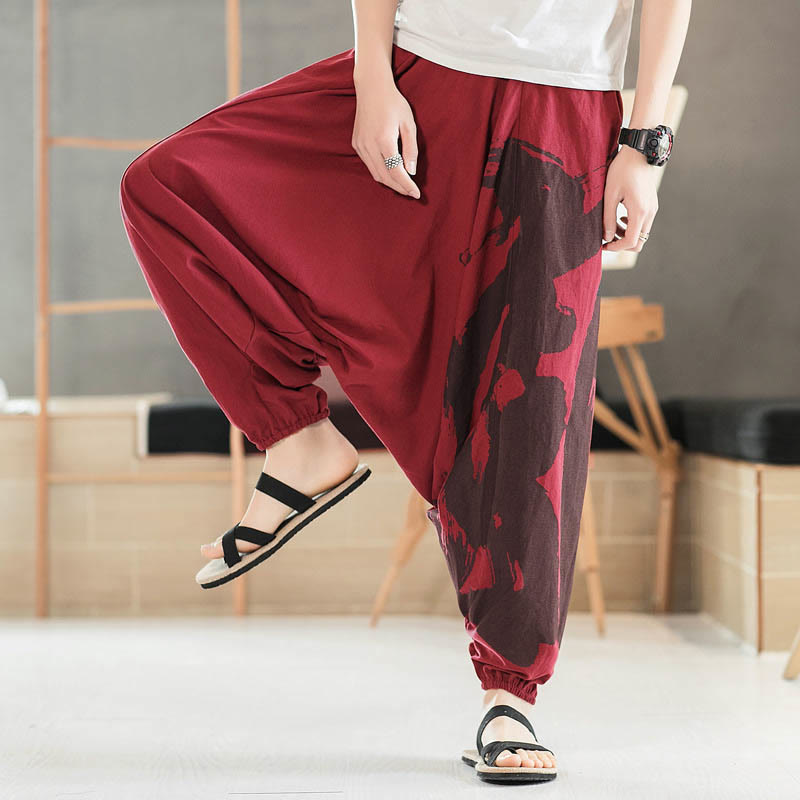 Buddha Stonesシンプル 夏 カリグラフィー コットン メンズ ハーレムパンツ ポケット付き - クリムゾン - US/UK/AU46、 EU56 (5XL) - image 13
