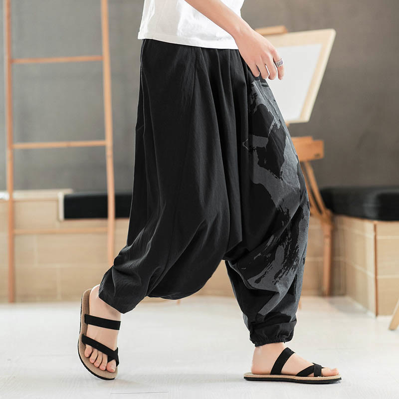 Buddha Stonesシンプル 夏 カリグラフィー コットン メンズ ハーレムパンツ ポケット付き - image 1