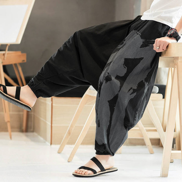 Buddha Stonesシンプル 夏 カリグラフィー コットン メンズ ハーレムパンツ ポケット付き - image 6