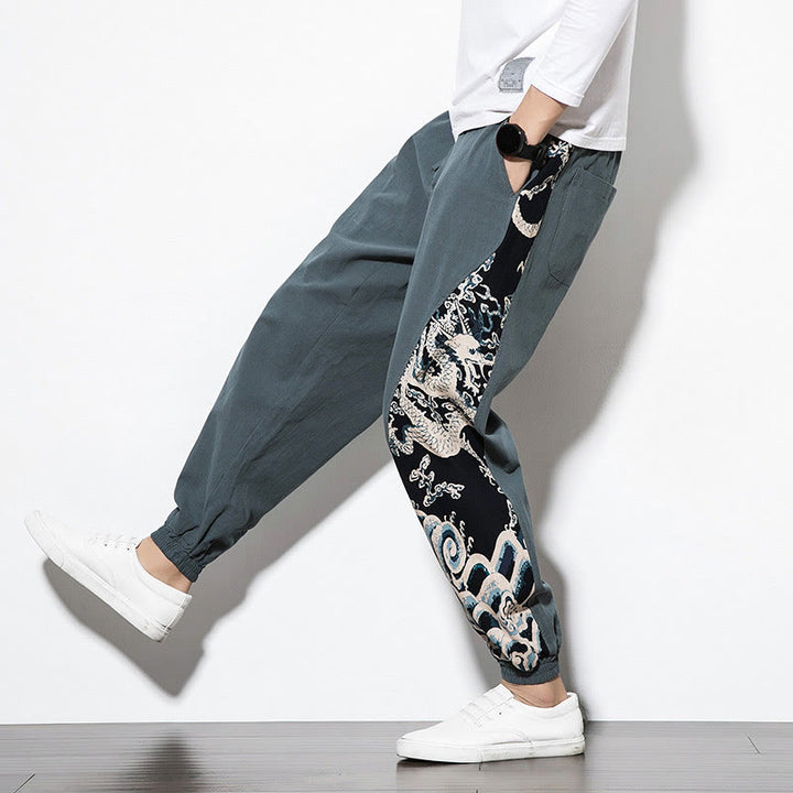 Buddha Stones夏 ドラゴンウェーブ コットン メンズ ポケット付きパンツ - image 8