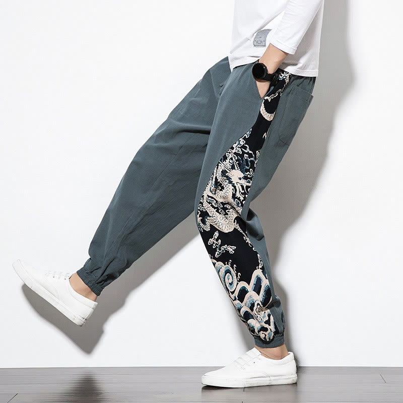 Buddha Stones夏 ドラゴンウェーブ コットン メンズ ポケット付きパンツ - image 7