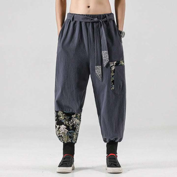 Buddha Stonesオーシャンウェーブ レースアップ コットン メンズ ハーレムパンツ ポケット付き - ライトグレー - US/UK/AU46、 EU56 (5XL)  - image 22