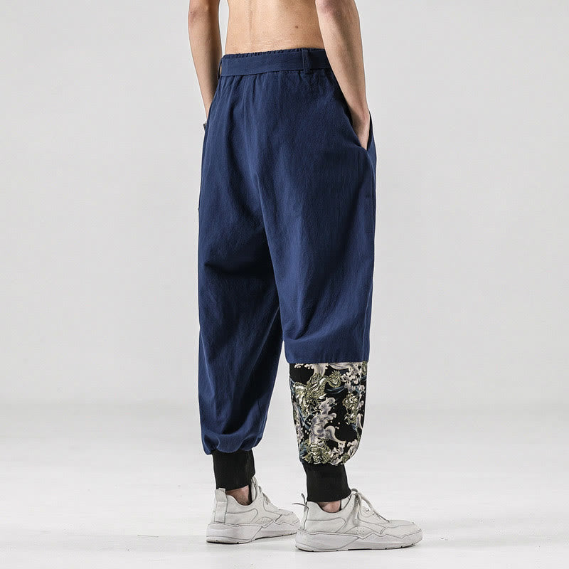 Buddha Stonesと海の波模様のレースアップメンズハーレムパンツ（ポケット付き） - image 31