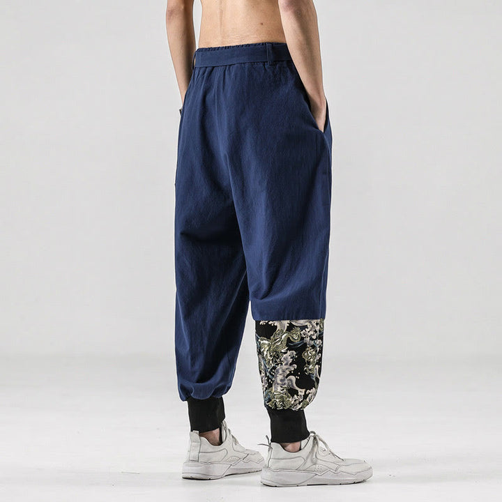 Buddha Stonesと海の波模様のレースアップメンズハーレムパンツ（ポケット付き） - image 31