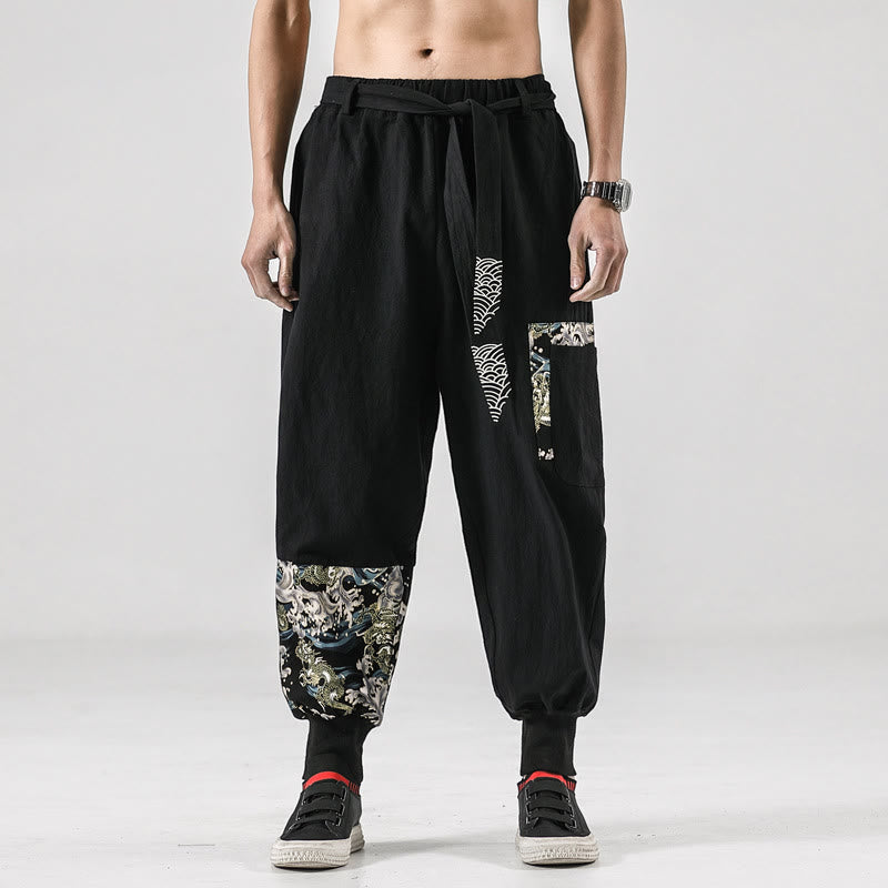 Buddha Stonesオーシャンウェーブ レースアップ コットン メンズ ハーレムパンツ ポケット付き - 黒 - US/UK/AU46、 EU56 (5XL)  - image 0
