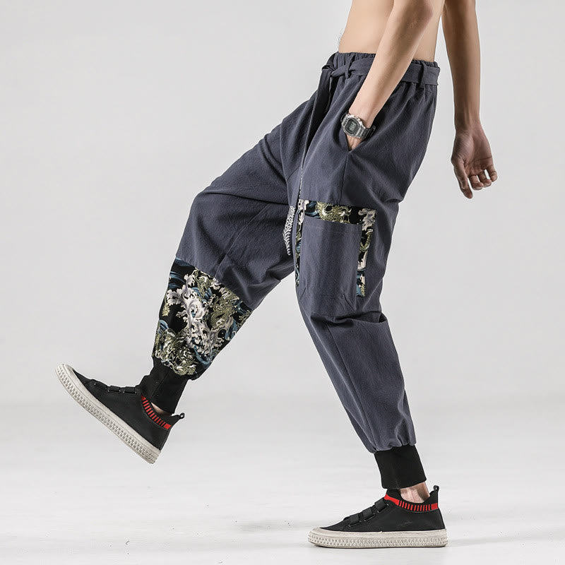 Buddha Stonesと海の波模様のレースアップメンズハーレムパンツ（ポケット付き） - image 28