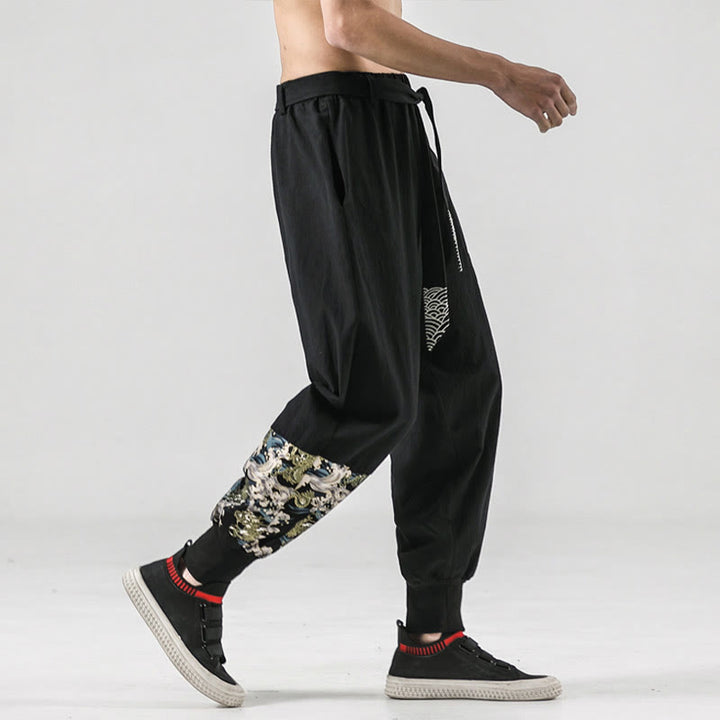Buddha Stonesと海の波模様のレースアップメンズハーレムパンツ（ポケット付き） - image 5