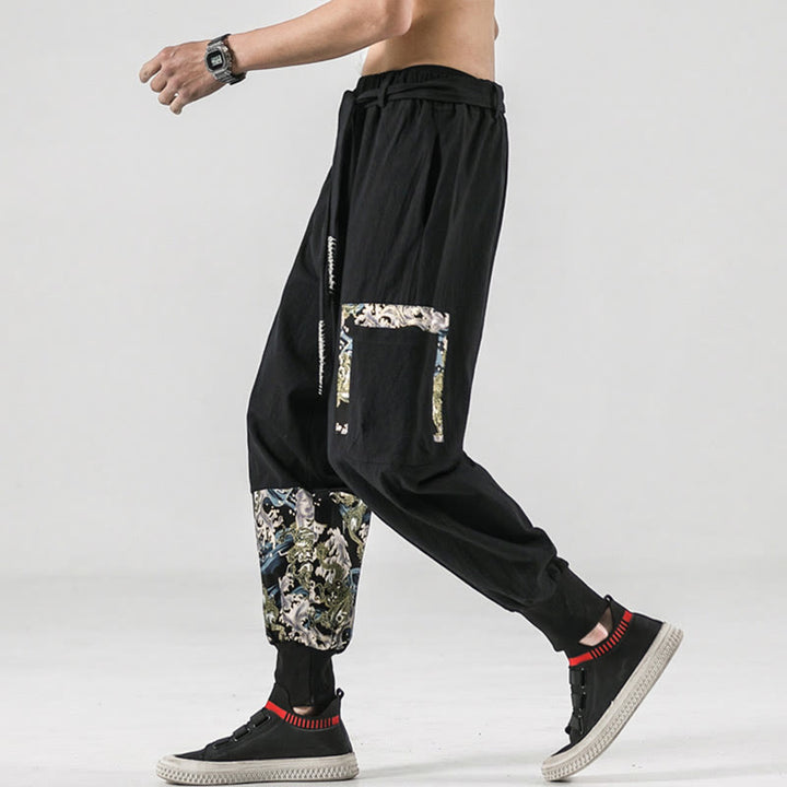 Buddha Stonesと海の波模様のレースアップメンズハーレムパンツ（ポケット付き） - image 6