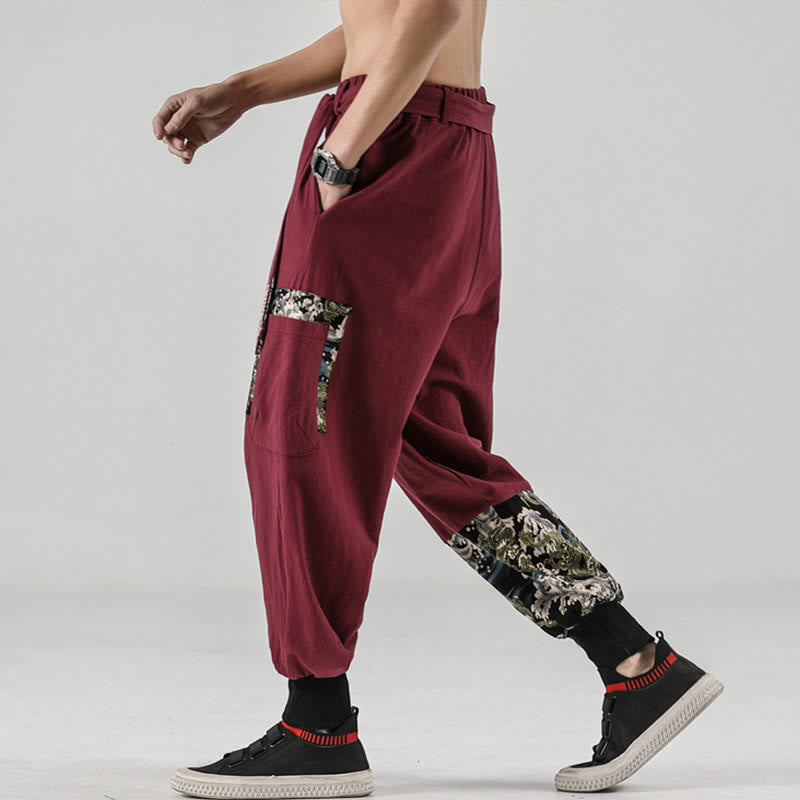 Buddha Stonesと海の波模様のレースアップメンズハーレムパンツ（ポケット付き） - image 17