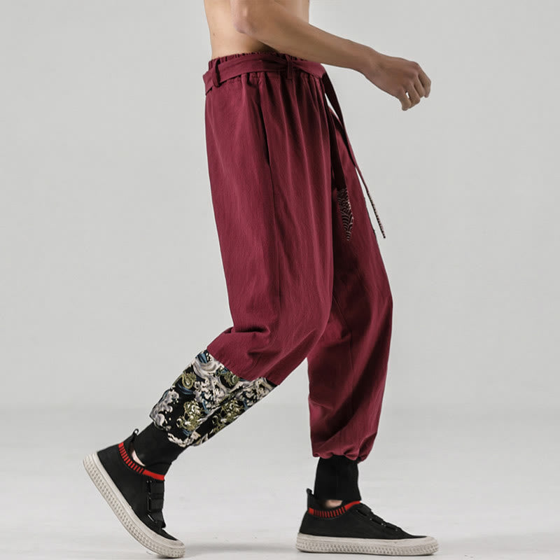Buddha Stonesと海の波模様のレースアップメンズハーレムパンツ（ポケット付き） - image 16