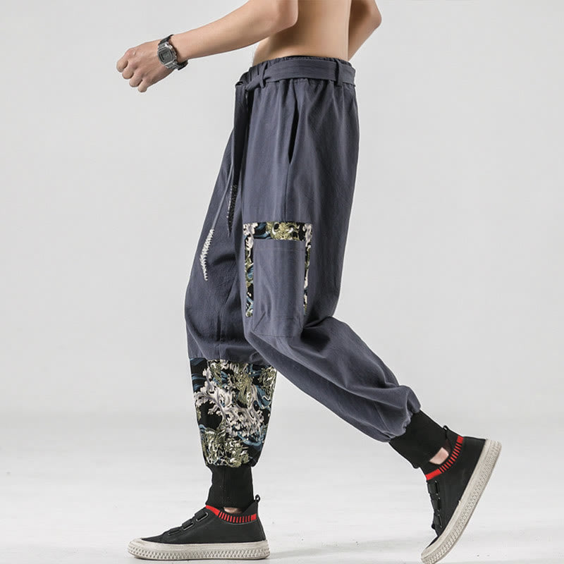 Buddha Stonesと海の波模様のレースアップメンズハーレムパンツ（ポケット付き） - image 25