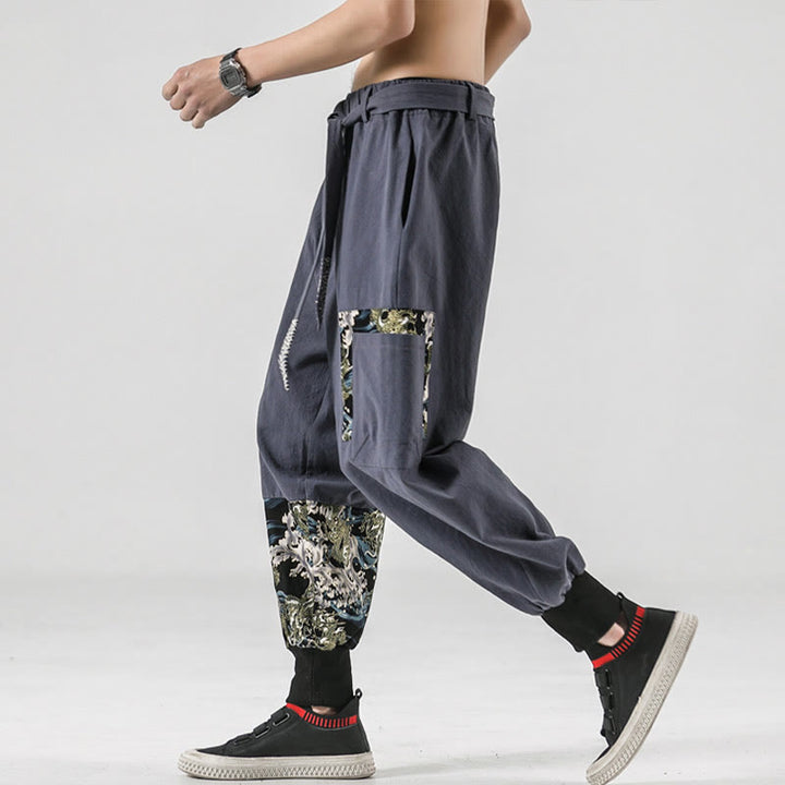 Buddha Stonesと海の波模様のレースアップメンズハーレムパンツ（ポケット付き） - image 25