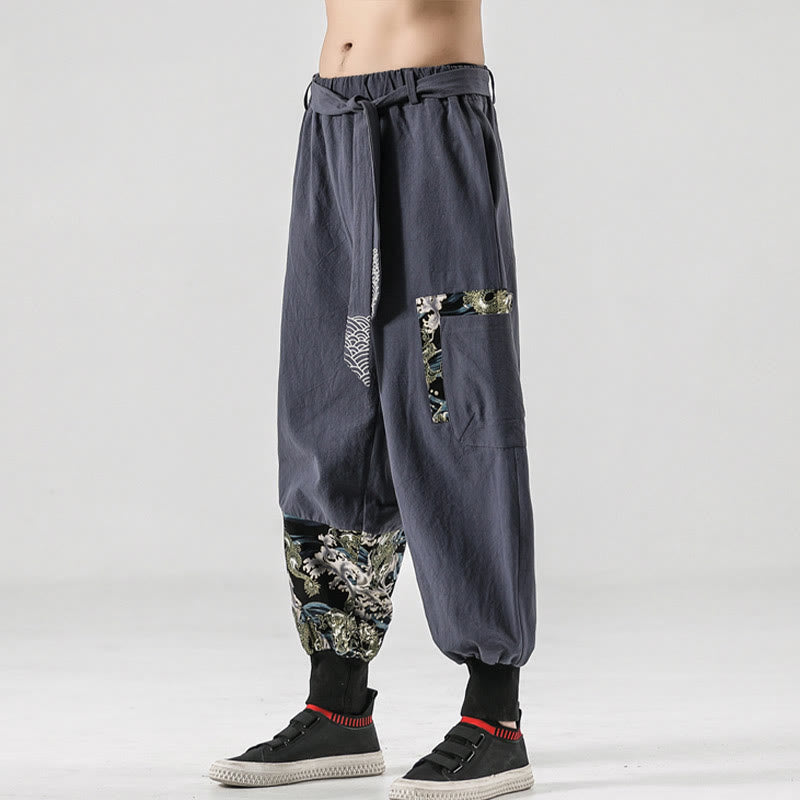 Buddha Stonesと海の波模様のレースアップメンズハーレムパンツ（ポケット付き） - image 26