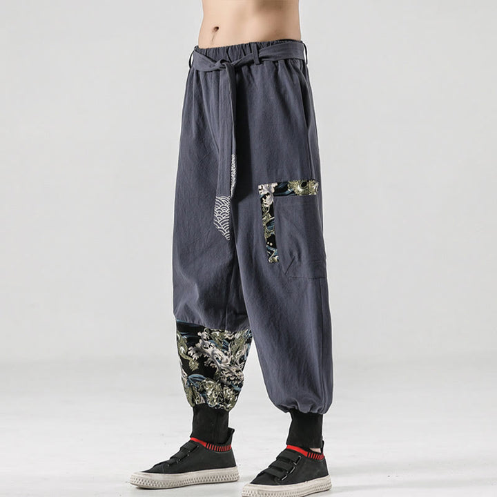 Buddha Stonesと海の波模様のレースアップメンズハーレムパンツ（ポケット付き） - image 26