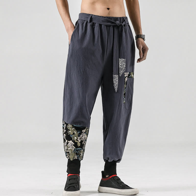 Buddha Stonesと海の波模様のレースアップメンズハーレムパンツ（ポケット付き） - image 27
