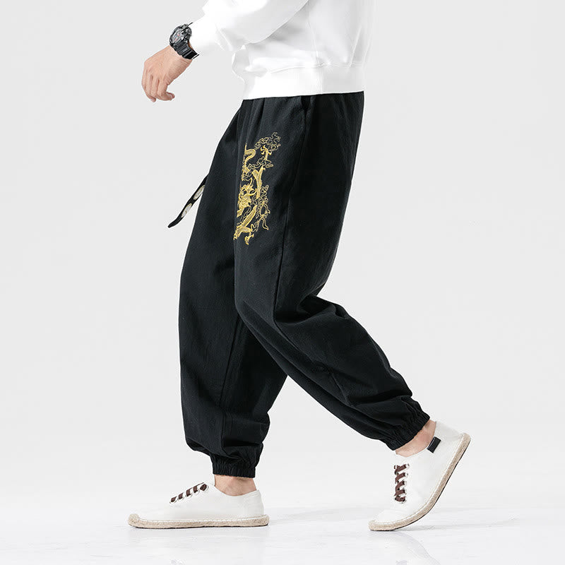 Buddha Stones、吉兆の雲、龍のコットンメンズパンツ（ポケット付き） - image 1