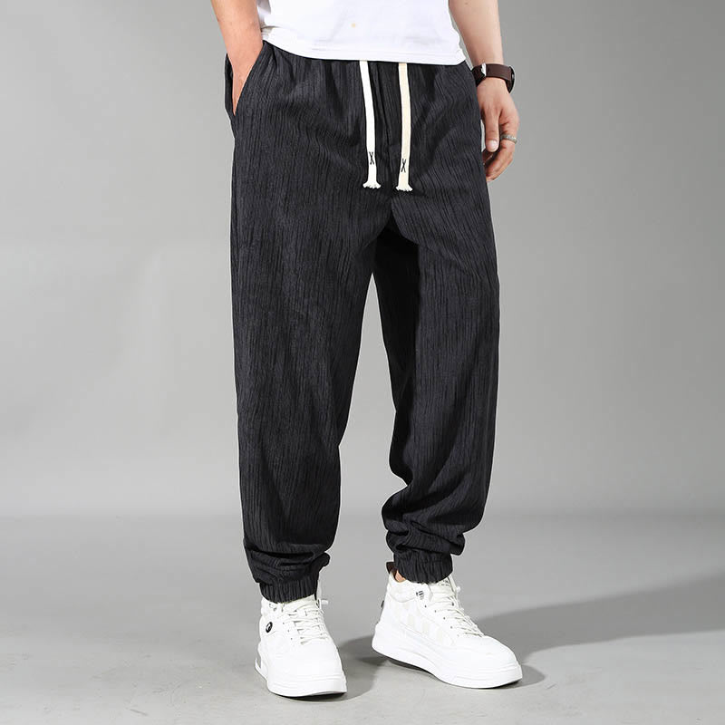 Buddha Stonesプラスサイズ 夏 無地デザイン ドローストリング メンズ ストレートレッグパンツ ポケット付き - 黒 - US-7XL、 UK/AU62、EU72(12XL) - image 0