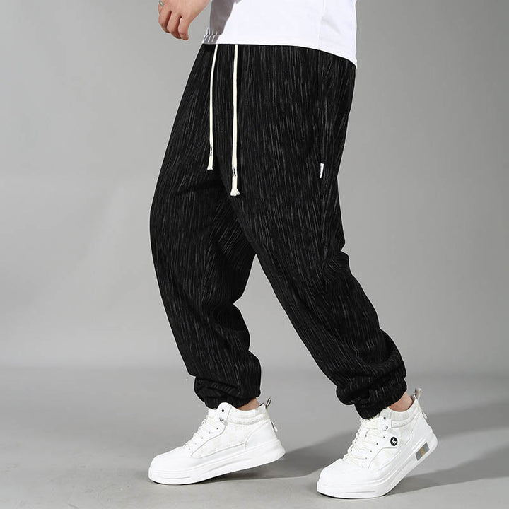 Buddha Stonesプラスサイズ 夏 無地デザイン ドローストリング メンズ ストレートレッグパンツ ポケット付き - image 1