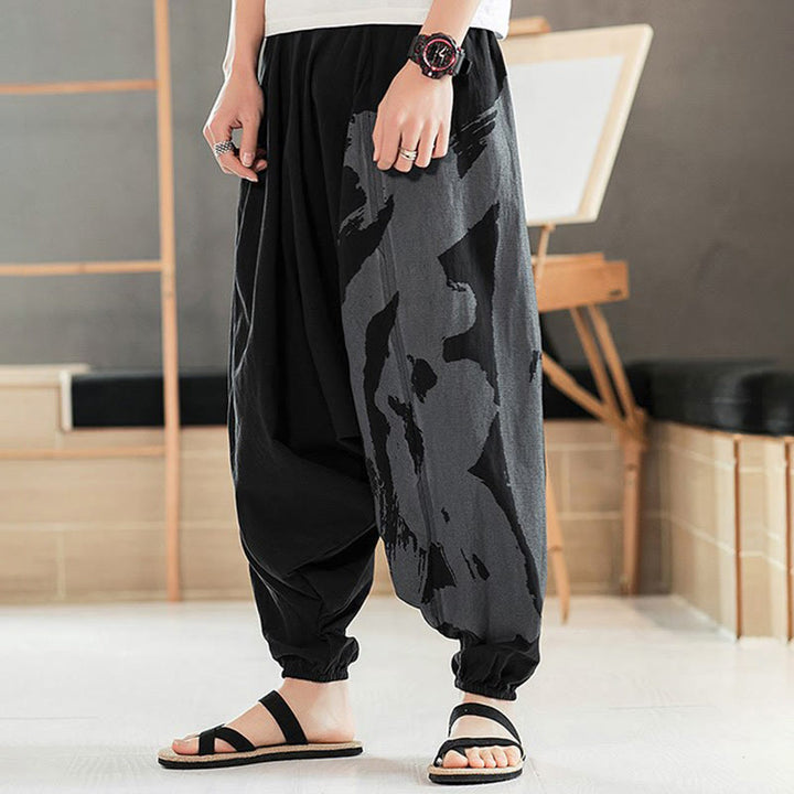 Buddha Stonesシンプル 夏 カリグラフィー コットン メンズ ハーレムパンツ ポケット付き - image 3
