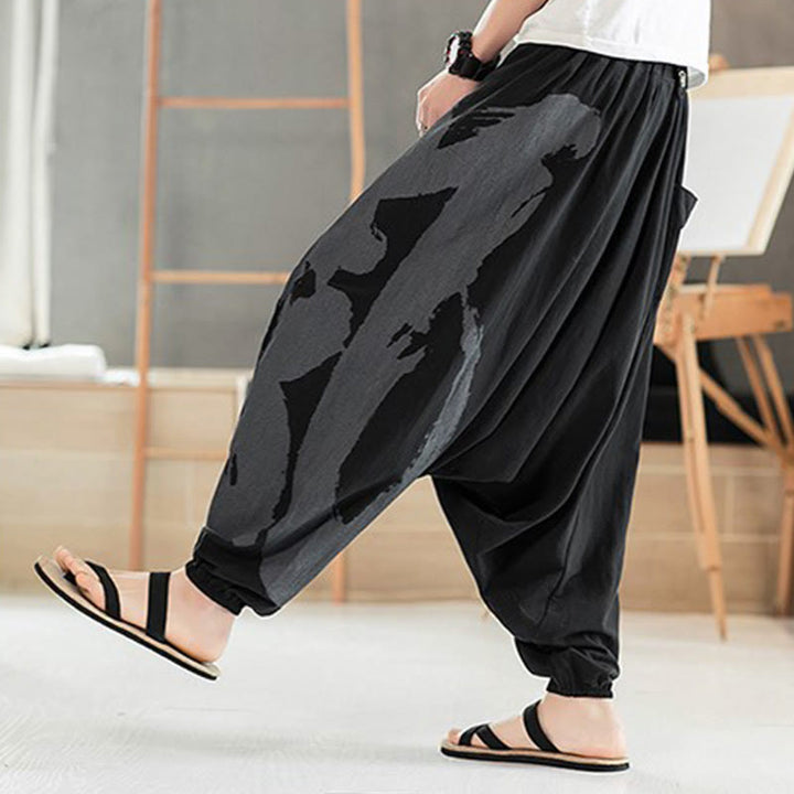 Buddha Stonesシンプル 夏 カリグラフィー コットン メンズ ハーレムパンツ ポケット付き - image 7