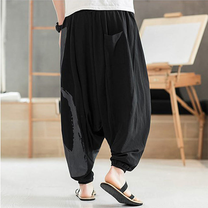 Buddha Stonesシンプル 夏 カリグラフィー コットン メンズ ハーレムパンツ ポケット付き - image 2