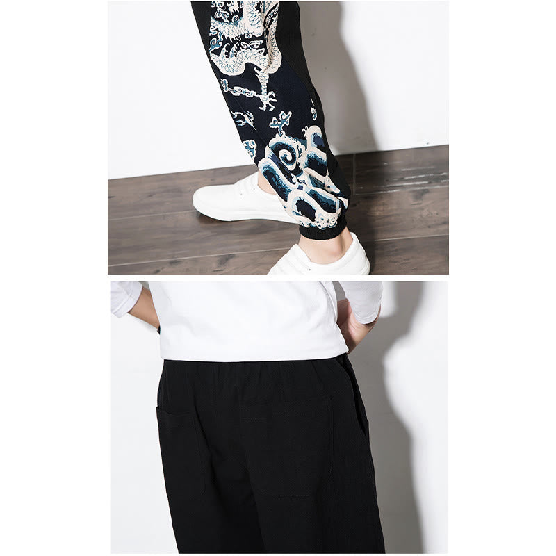 Buddha Stones夏 ドラゴンウェーブ コットン メンズ ポケット付きパンツ - image 19