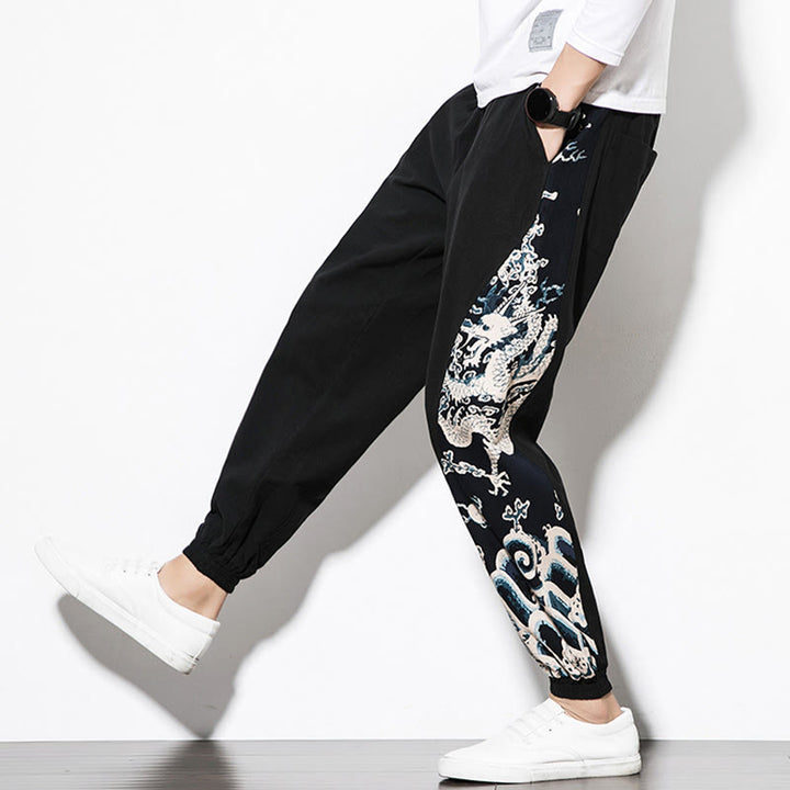 Buddha Stones夏 ドラゴンウェーブ コットン メンズ ポケット付きパンツ - image 16