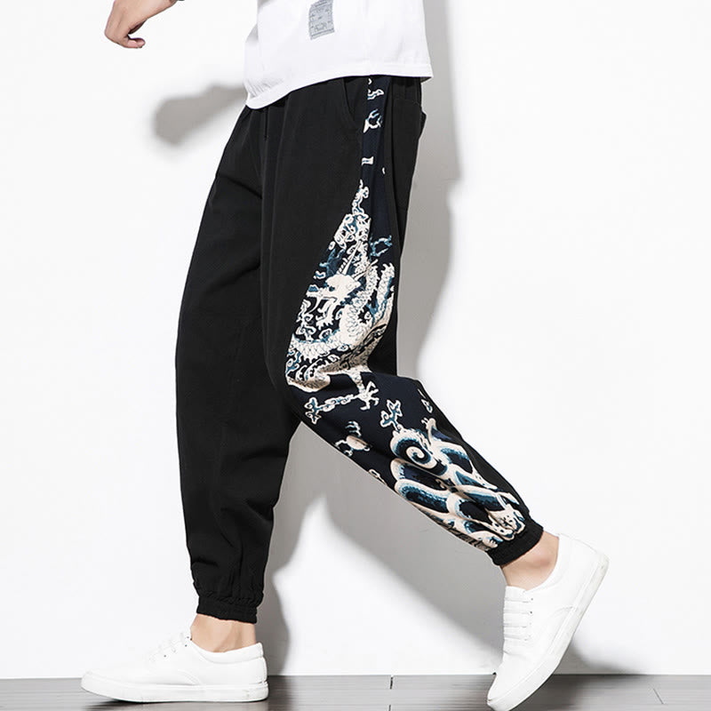 Buddha Stones夏 ドラゴンウェーブ コットン メンズ ポケット付きパンツ - image 12