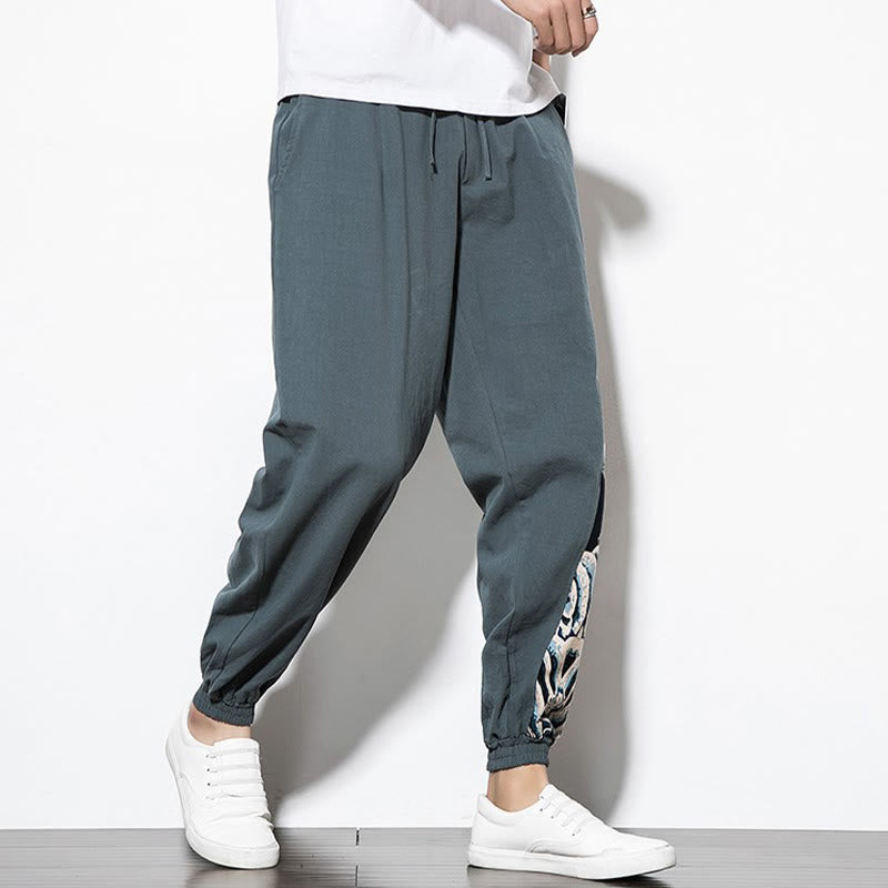 Buddha Stones夏 ドラゴンウェーブ コットン メンズ ポケット付きパンツ - image 4
