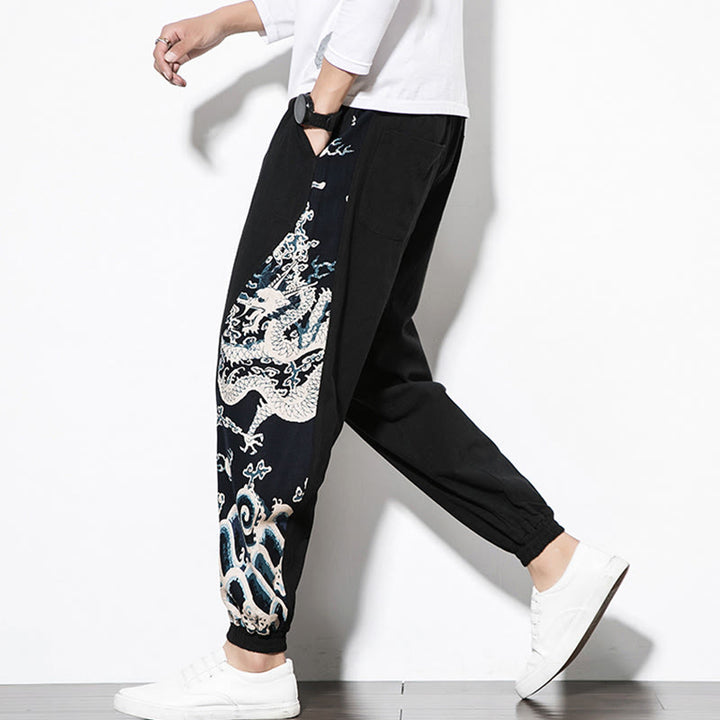 Buddha Stones夏 ドラゴンウェーブ コットン メンズ ポケット付きパンツ - image 14