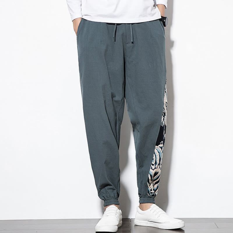 Buddha Stones夏 ドラゴンウェーブ コットン メンズ ポケット付きパンツ - image 3