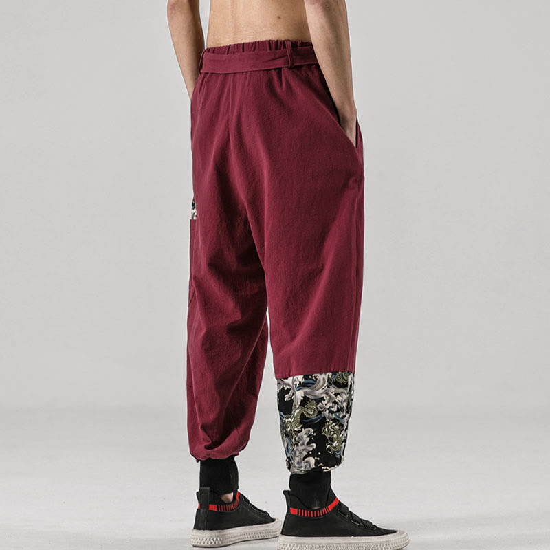 Buddha Stonesと海の波模様のレースアップメンズハーレムパンツ（ポケット付き） - image 15
