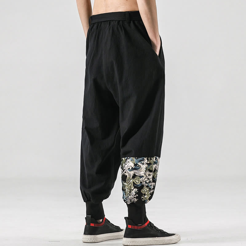 Buddha Stonesと海の波模様のレースアップメンズハーレムパンツ（ポケット付き） - image 2