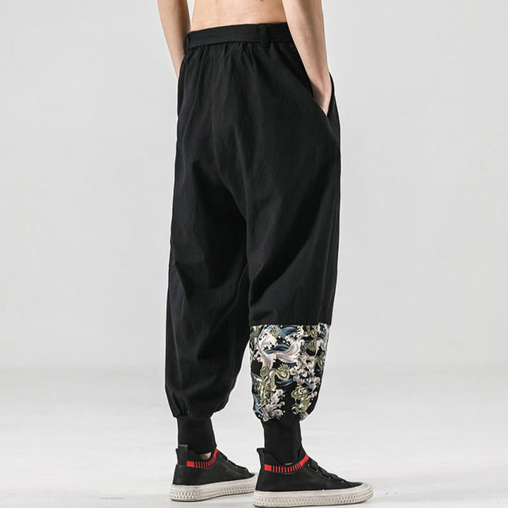 Buddha Stonesと海の波模様のレースアップメンズハーレムパンツ（ポケット付き） - image 2