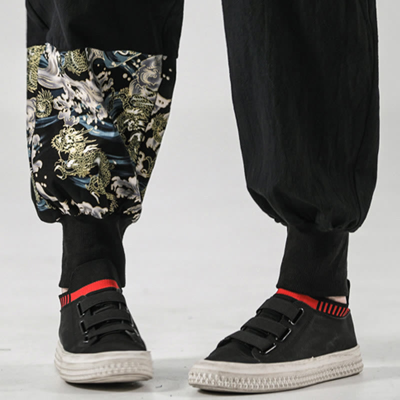 Buddha Stonesと海の波模様のレースアップメンズハーレムパンツ（ポケット付き） - image 12