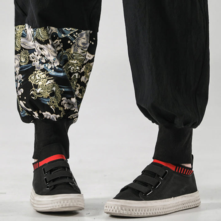 Buddha Stonesと海の波模様のレースアップメンズハーレムパンツ（ポケット付き） - image 12