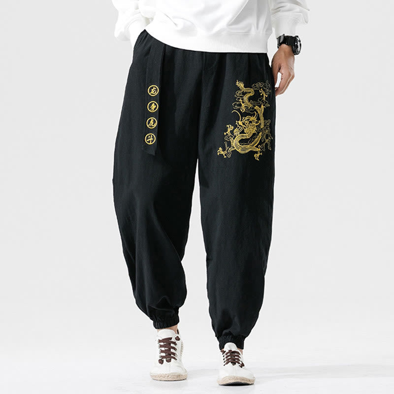 Buddha Stones、吉兆の雲、龍のコットンメンズパンツ（ポケット付き） - image 5