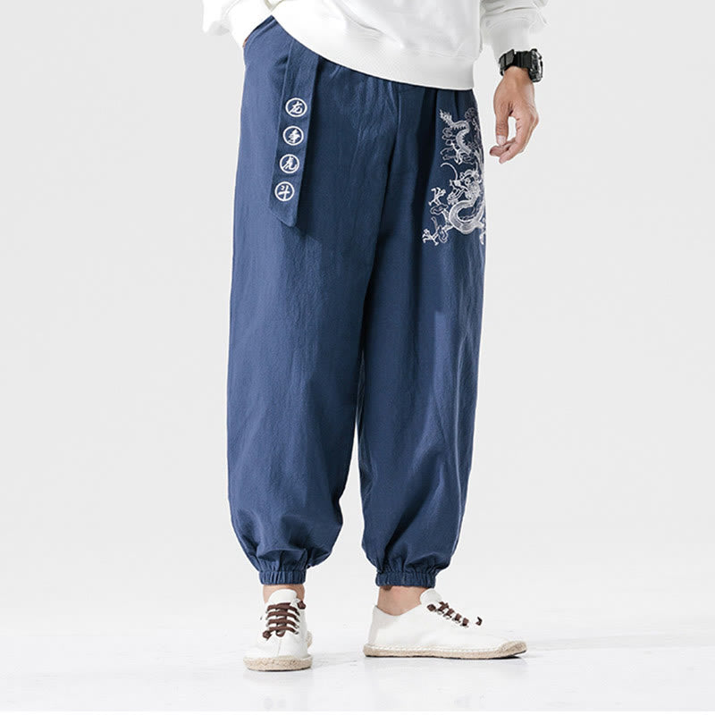 Buddha Stones、吉兆の雲、龍のコットンメンズパンツ（ポケット付き） - image 12