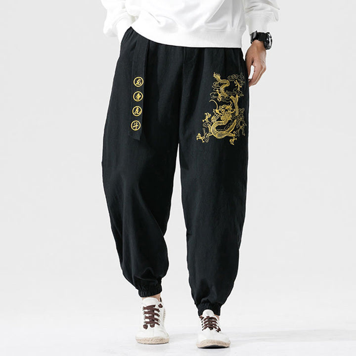 Buddha Stones、吉兆の雲、龍のコットンメンズパンツ（ポケット付き） - image 6