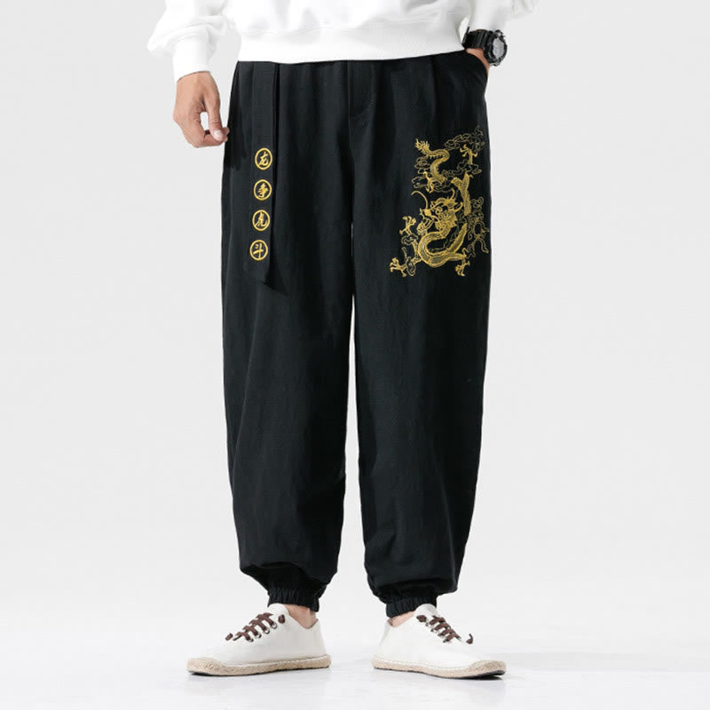 Buddha Stones、吉兆の雲、龍のコットンメンズパンツ（ポケット付き） - image 2