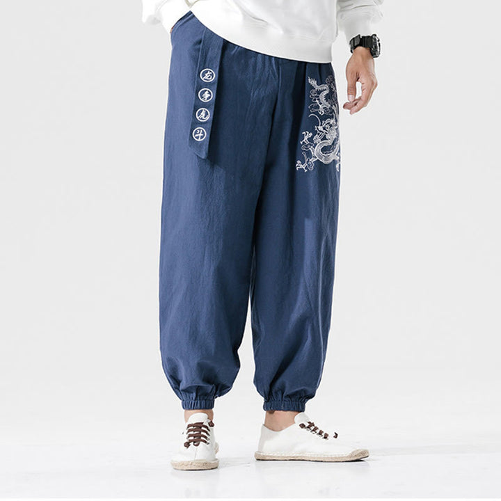 Buddha Stones、吉兆の雲、龍のコットンメンズパンツ（ポケット付き） - image 13