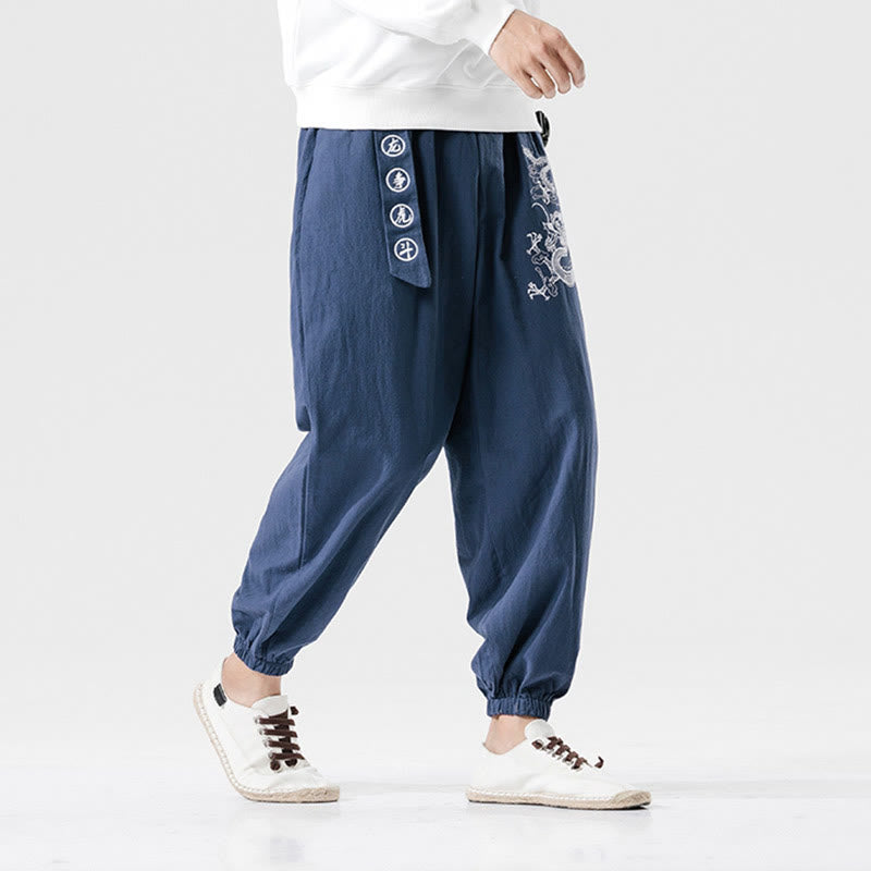 Buddha Stones、吉兆の雲、龍のコットンメンズパンツ（ポケット付き） - image 11