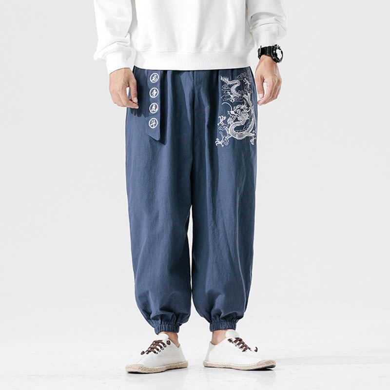 Buddha Stones、吉兆の雲、龍のコットンメンズパンツ（ポケット付き） - image 10