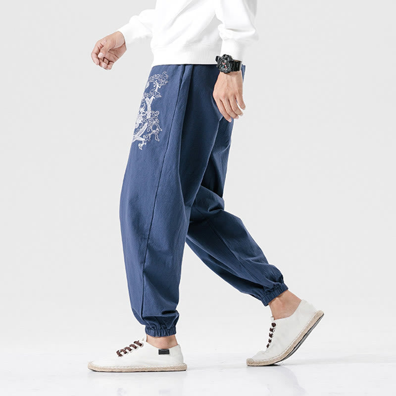 Buddha Stones、吉兆の雲、龍のコットンメンズパンツ（ポケット付き） - image 11